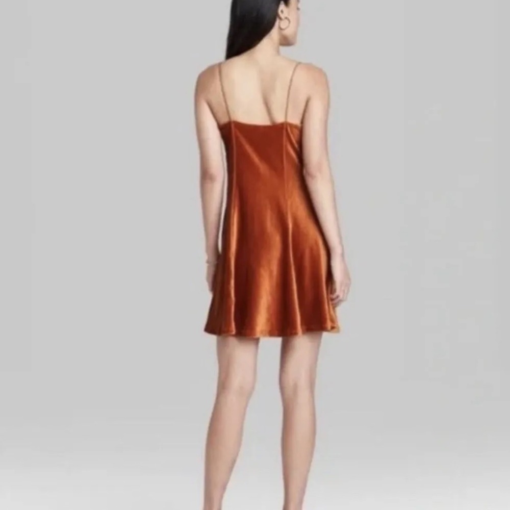 Wild Fable Women’s Orange Rust Ribbed Velvet Spaghetti Strap Mini Dress, size XS - Picture 2 of 12
